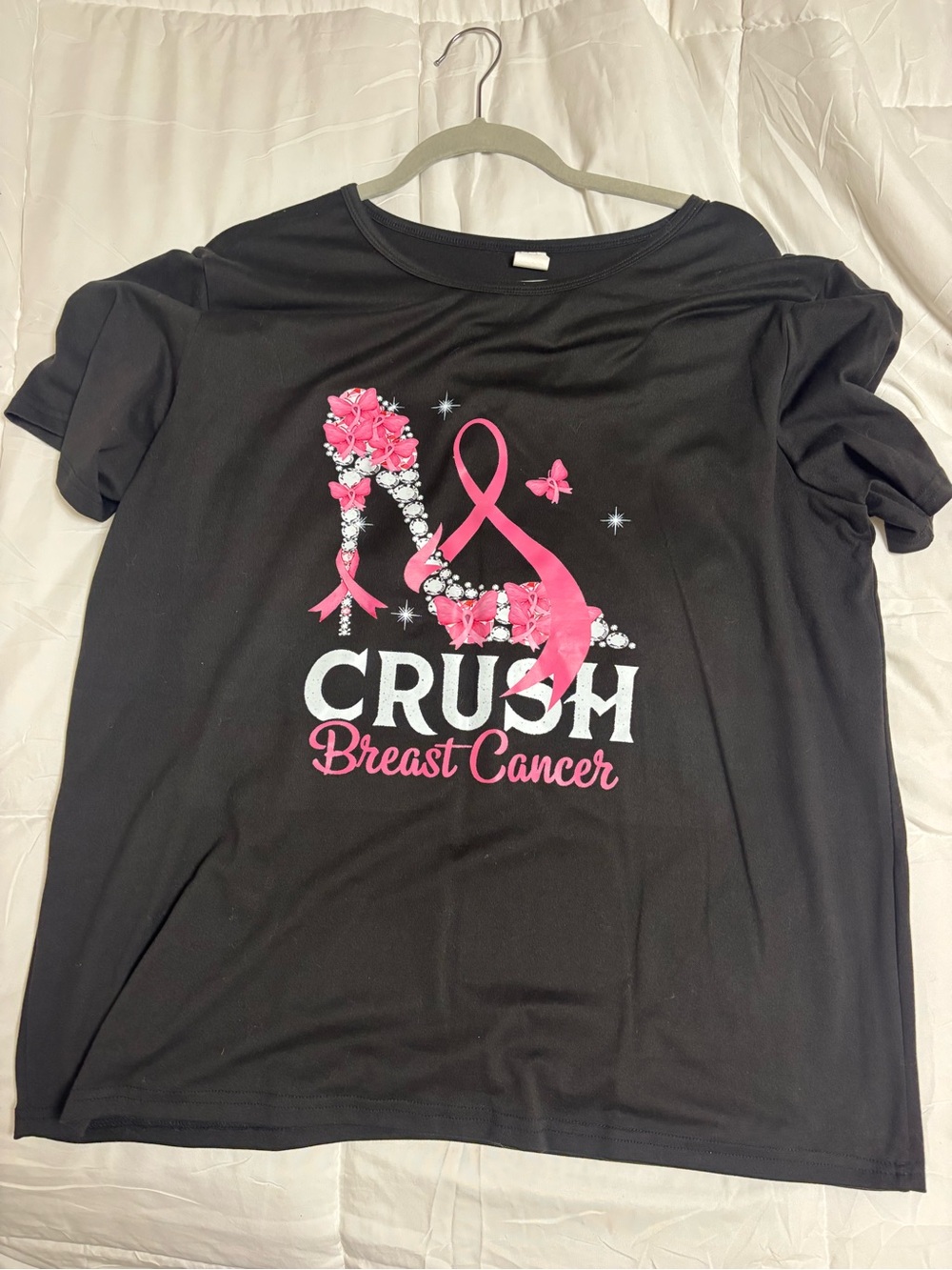 Black 'Crush Breast Cancer' Pink Ribbon Graphic Tee XXL